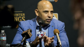 Alex Cora speaking at the MLB Winter Meetings