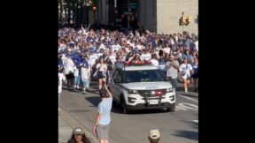 Dodgers fans marching