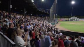 Fans at Rickwood Field giving Willie Mays a standing ovation