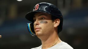 Triston Casas in his Red Sox helmet