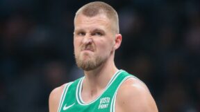 Kristaps Porzingis looks on