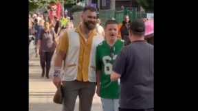 Jason Kelce with a fan