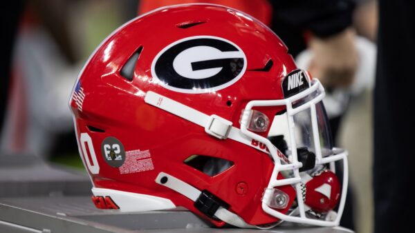 A Georgia helmet on the bench