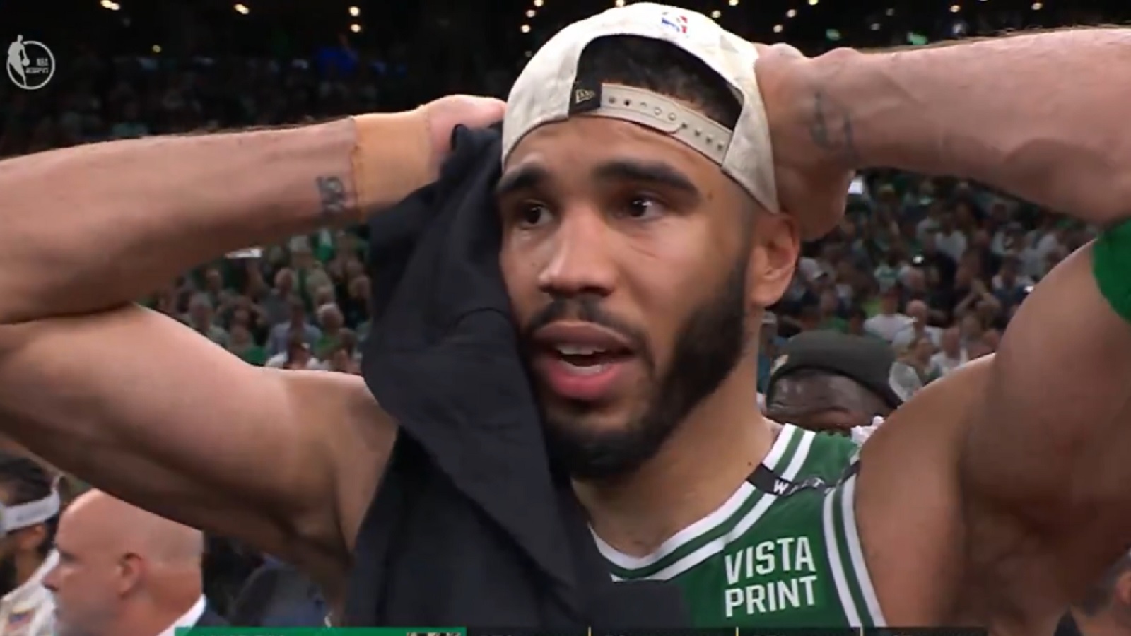 Jayson Tatum hands on head