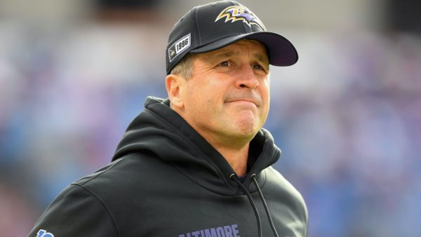 John Harbaugh looking on