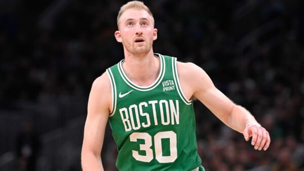 Sam Hauser in his Celtics uniform