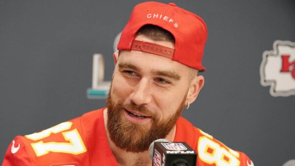 Travis Kelce at the podium