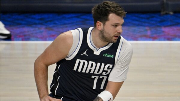 Luka Doncic holds the ball