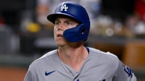 Will Smith in a Dodgers helmet