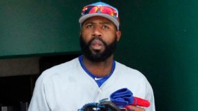 Jason Heyward looking on