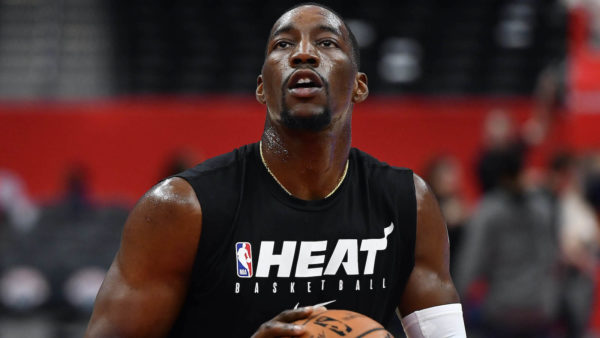 Bam Adebayo warms up before a Heat game