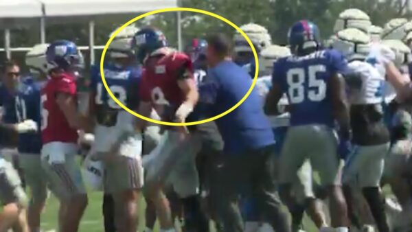 Daniel Jones gets involved in a practice fight