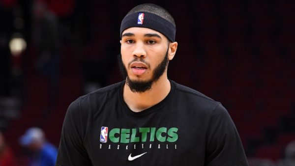 Celtics' Jayson Tatum warming up