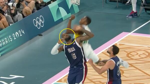 LeBron James taking an elbow to his eye