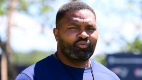 Jerod Mayo looks on at practice