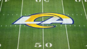 The logo of the Los Angeles Rams at midfield