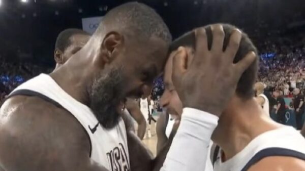 LeBron James and Stephen Curry celebrate