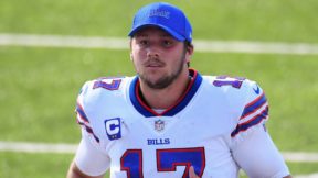 Josh Allen wears a Bills hat