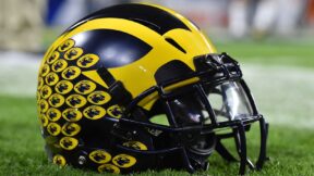 A Michigan Wolverines helmet