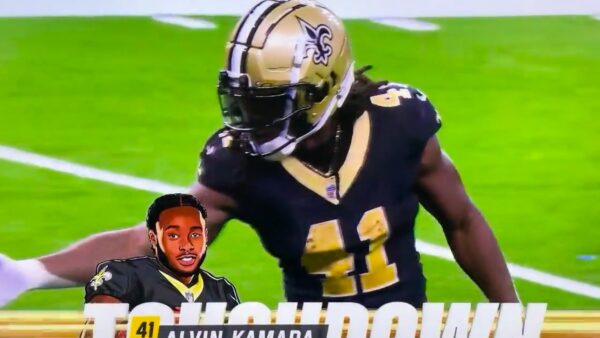 An Alvin Kamara touchdown graphic