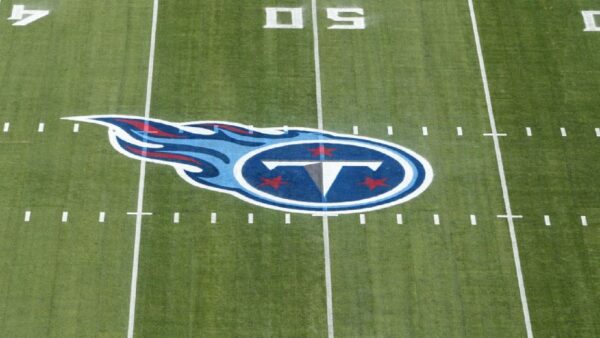 The logo of the Tennessee Titans at midfield